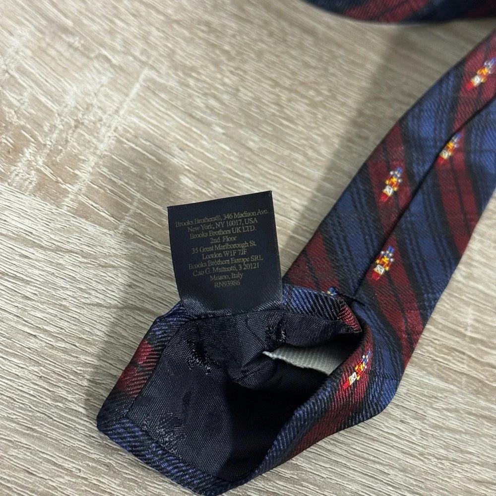 Brooks Brothers Silk Nutcracker Plaid Tie Navy Blue Burgundy Holiday Christmas